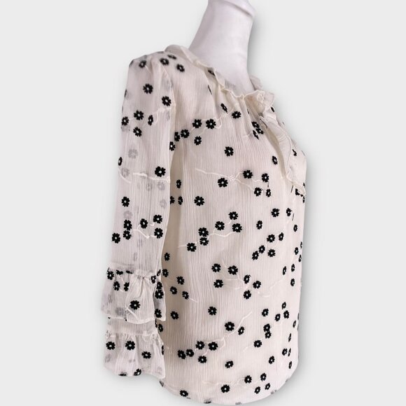 Rebecca Taylor Alessandra Silk Embroidered Floral Ruffle Blouse Bell Sleeves  2 - Picture 6 of 13